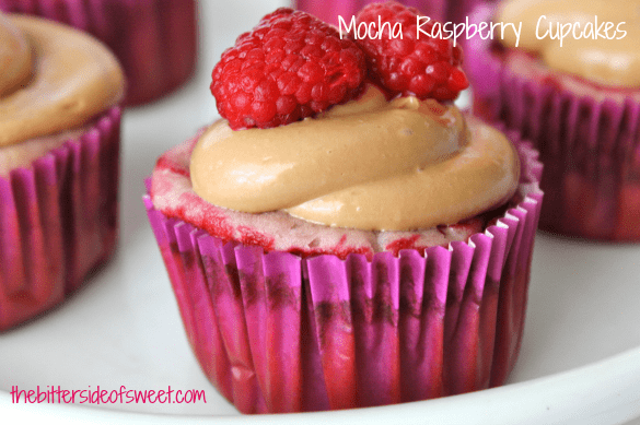 Mocha Raspberry Cupcakes | thebittersideofsweet.com #cupcakes #duncanhines #greekyogurt #raspberry #mocha