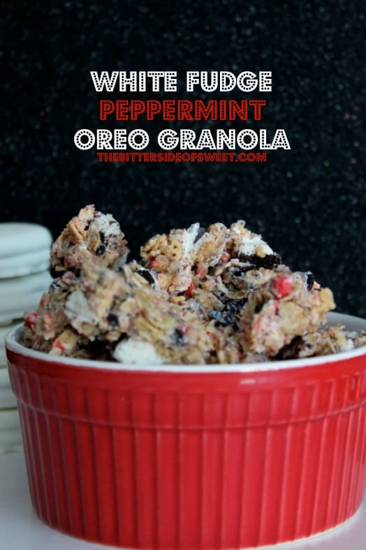 white fudge Peppermint oreo granola | thebittersideofsweet.com 