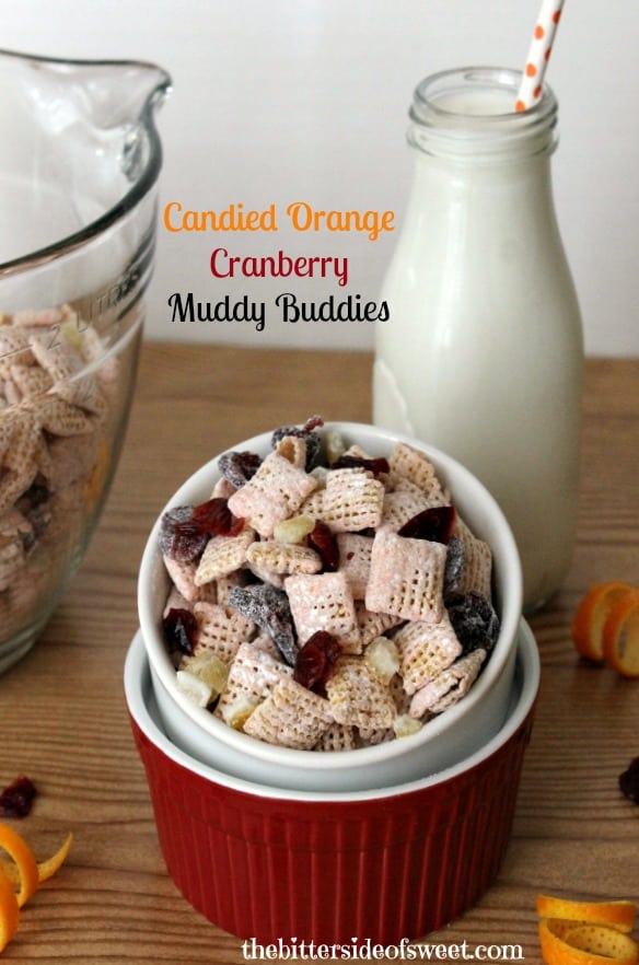 Candied Orange Cranberry Muddy Buddies | thebittersideofsweet.com Candied Orange Cranberry Muddy Buddies | thebittersideofsweet.com