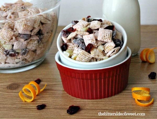 Candied Orange Cranberry Muddy Buddies | thebittersideofsweet.com Candied Orange Cranberry Muddy Buddies | thebittersideofsweet.com
