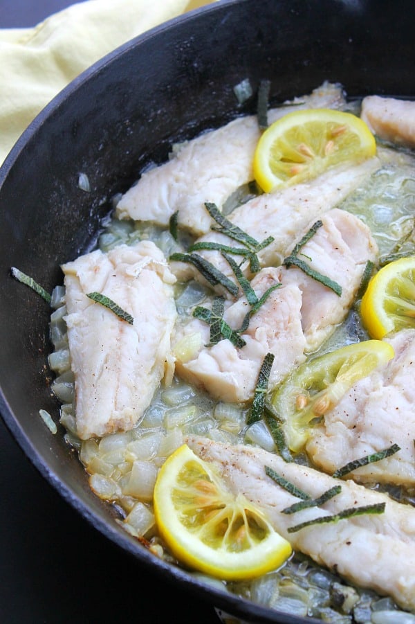 Lemon and Sage Fish in skillet