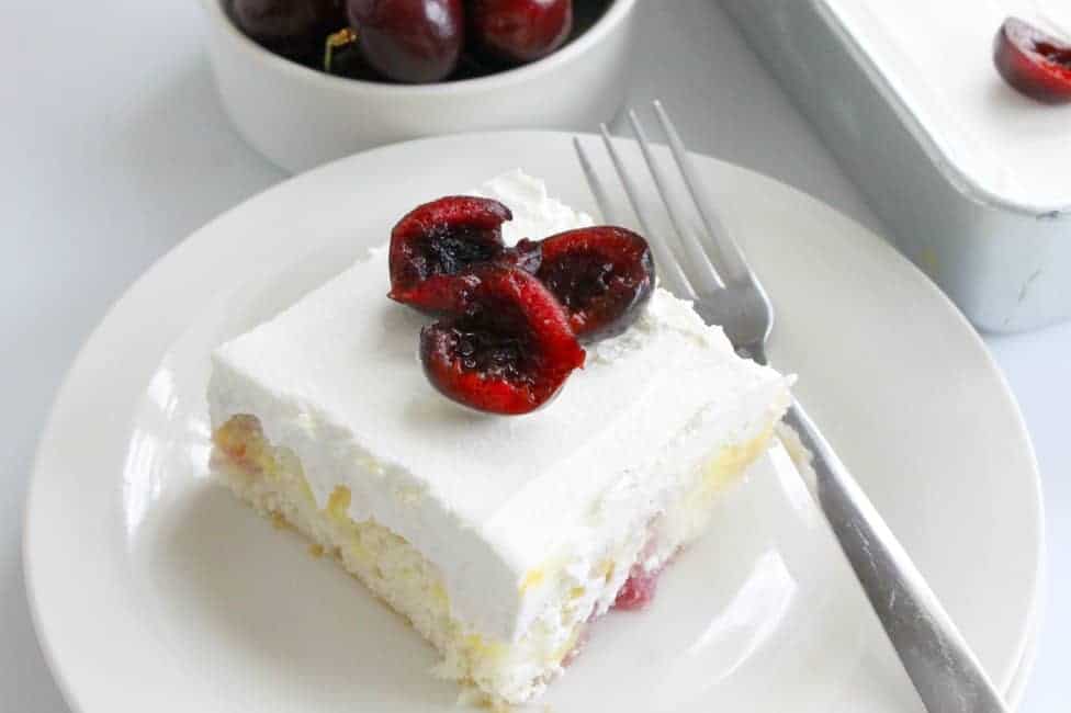 Cherry Vanilla Poke Cake | The Bitter Side of Sweet #SummerDessertWeek #ad