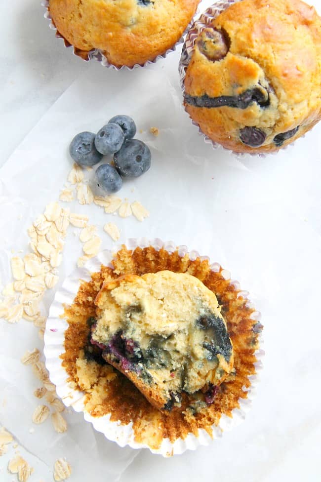 Blueberry Oatmeal Muffins are the prefect way to start your day! With a few simple ingredients and fresh berries these are super easy to make! | The Bitter Side of Sweet #muffins #blueberries #backtoschool Blueberry Oatmeal Muffins