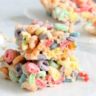 Fruity Marshmallow Treats on parchment paper