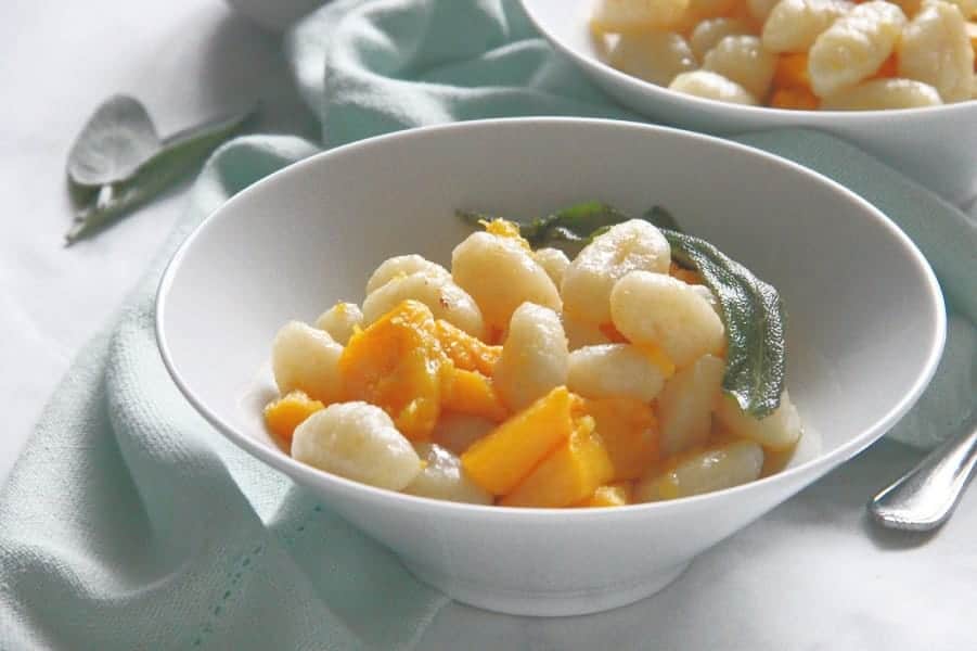 Pumpkin Gnocchi with Sage Butter Sauce | The Bitter Side of Sweet Pumpkin Gnocchi with Sage Butter Sauce in bowl