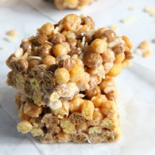 Chocolate Peanut Butter Marshmallow Treats closeup