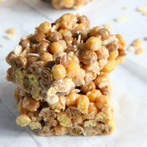 Chocolate Peanut Butter Marshmallow Treats closeup