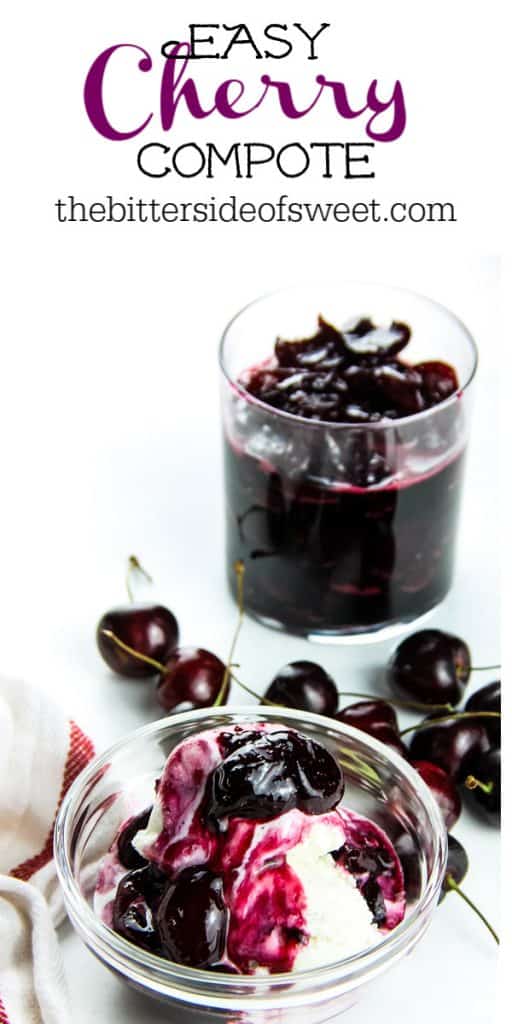 Easy Cherry Compote in glass bowl and on ice cream