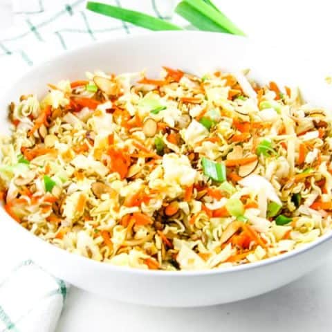 Ramen Salad in white bowl