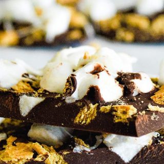 S'mores Bark close up stacked on top of each other.