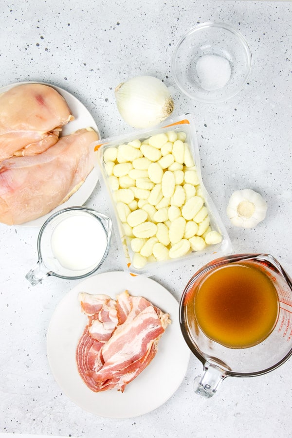 This Chicken Bacon Gnocchi Skillet is a delicious one pot meal! With tender chicken, gnocchi and crispy bacon, it makes a complete meal! Chicken Bacon Gnocchi Skillet ingredients
