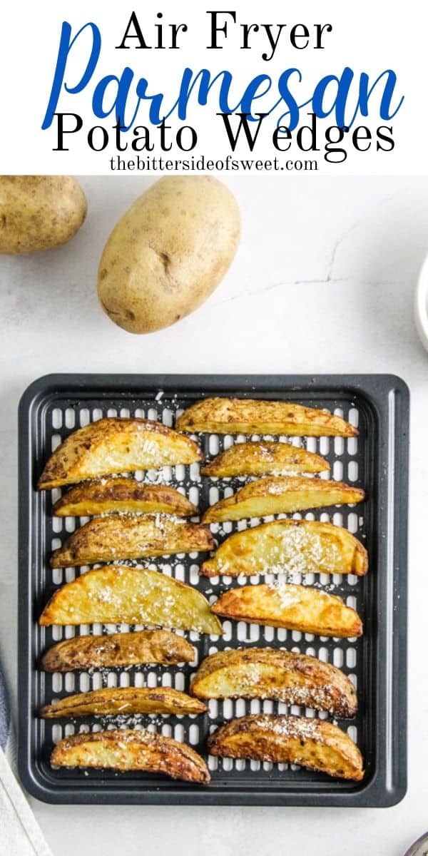 Air Fryer Parmesan Potato Wedges on crisper tray.