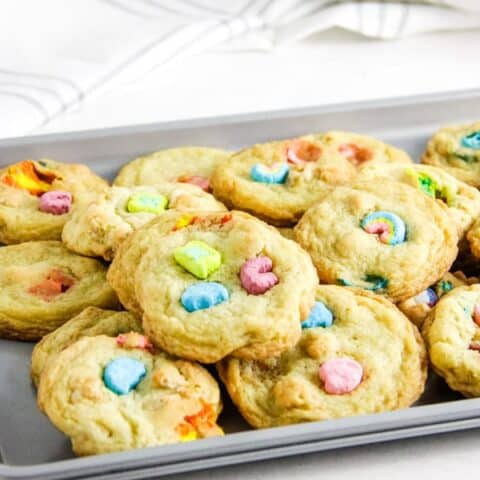 Lucky Sugar Cookies stacked on tray.