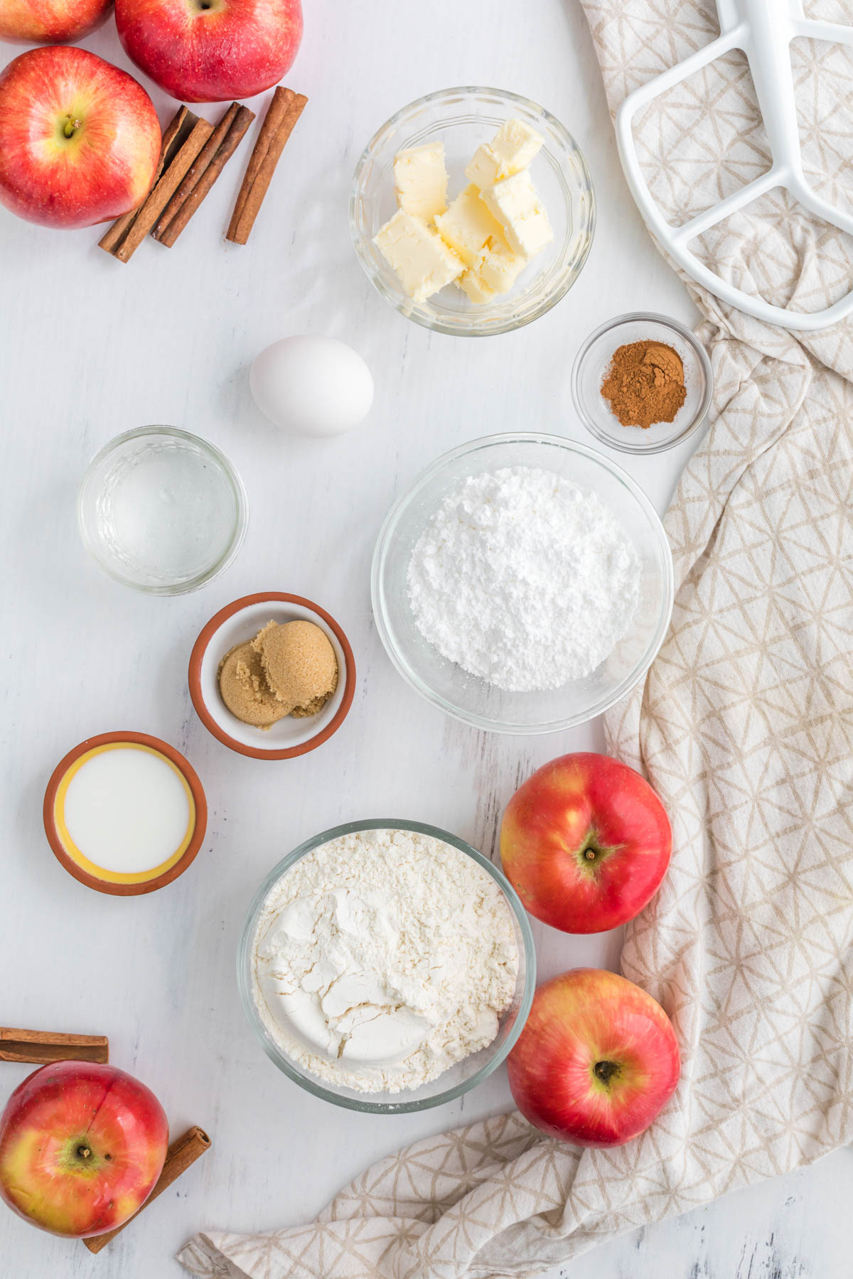 Apple Pie Turnovers ingredients in bowls.