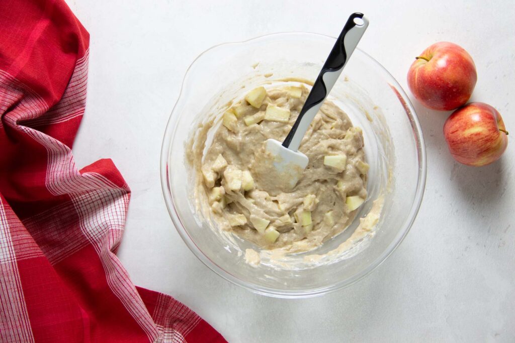apples mixed into batter.