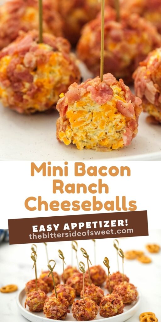 These Mini Bacon Ranch Cheeseballs are perfect for snacking! Made with cream cheese, ranch dressing and bacon bits! Mini Bacon Ranch Cheeseball collage.