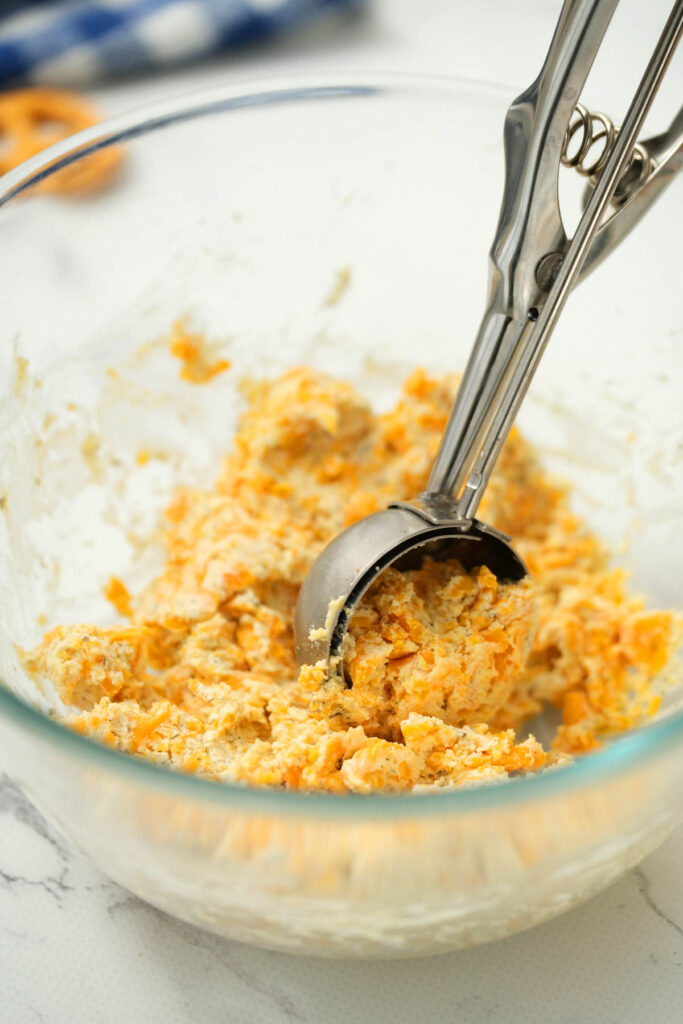 scooping mixture into ball.