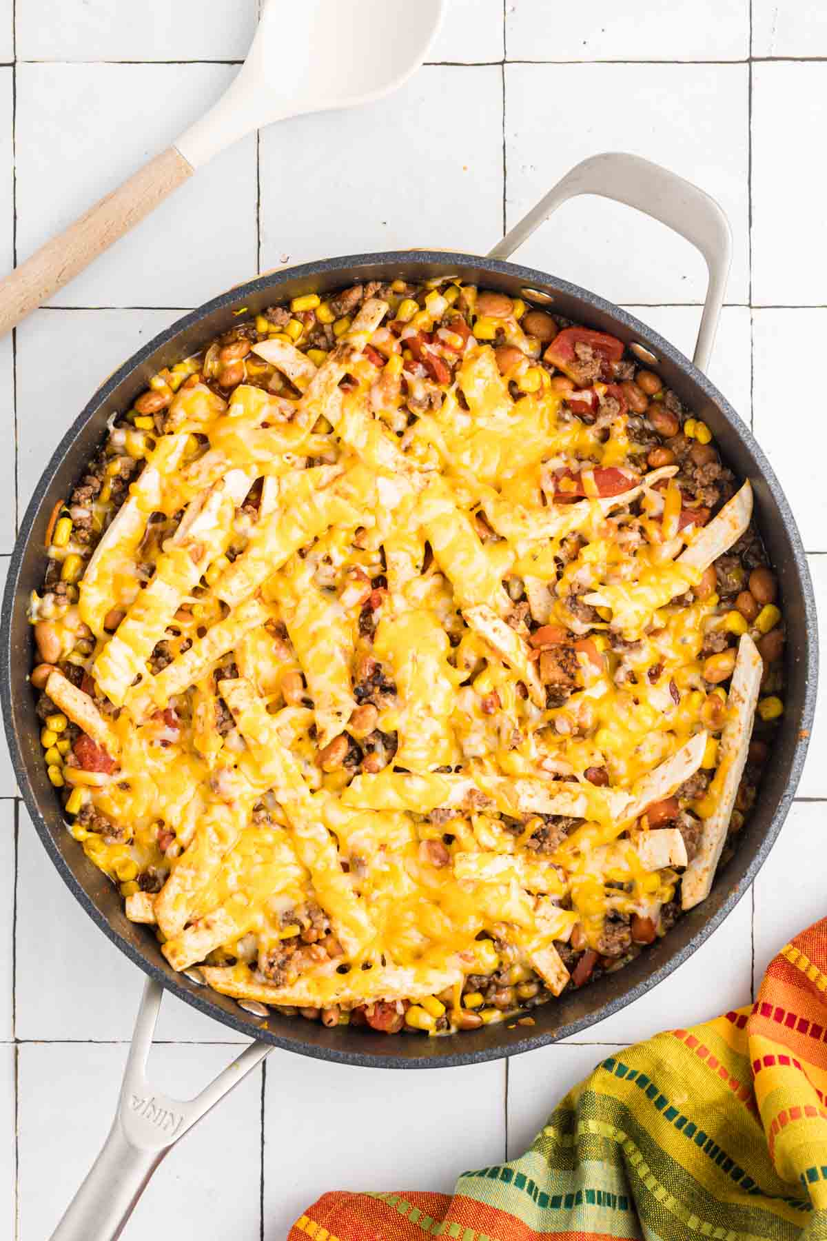 Easy taco skillet overhead view of pan.