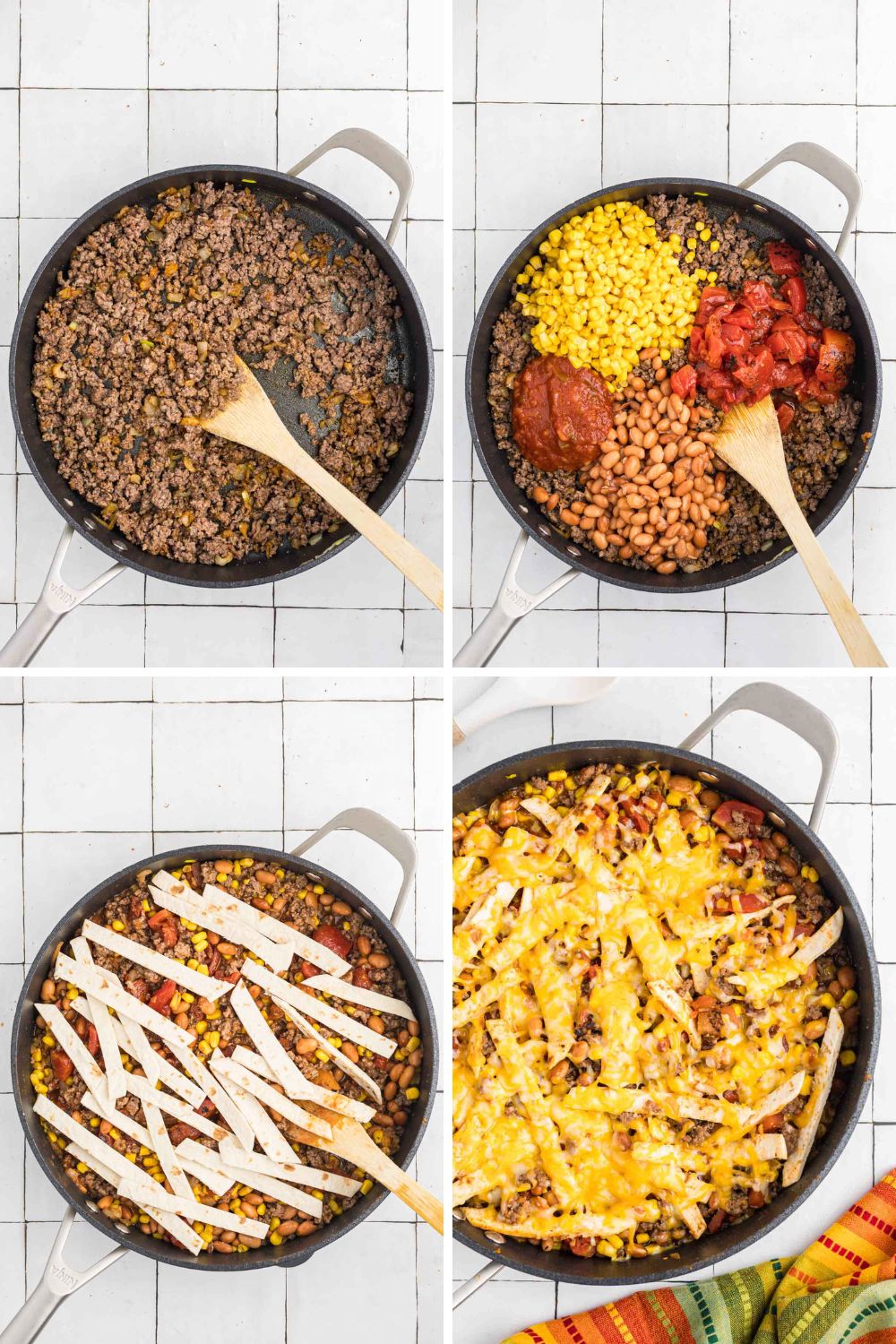 Easy taco skillet step by step photo collage.