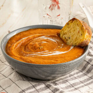easy homemade tomato soup in bowl.