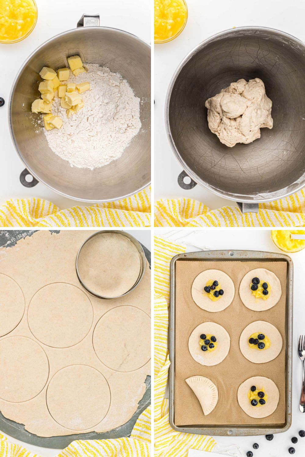 Lemon blueberry turnovers step by step photo collage.