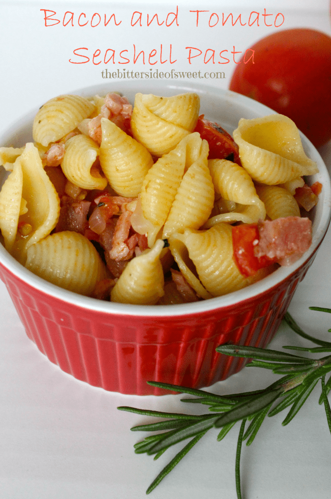 Bacon and Tomato Seashell Pasta via thebittersideofsweet Bacon and Tomato Seashell Pasta