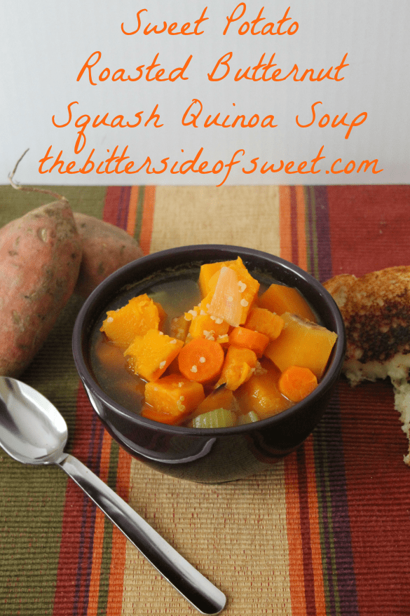 Sweet Potato Roasted Butternut Squash Quinoa Soup | thebittersideofsweet.com | #soup #fall #squash