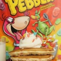 Fruity Pebbles Pancakes with Vanilla Whipped Cream