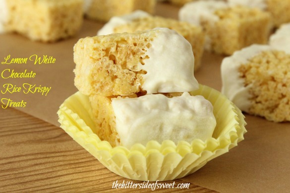 Lemon White Chocolate Rice Krispy Treats | thebittersideofsweet.com #dessert #ricekrispytreats #lemon #pudding