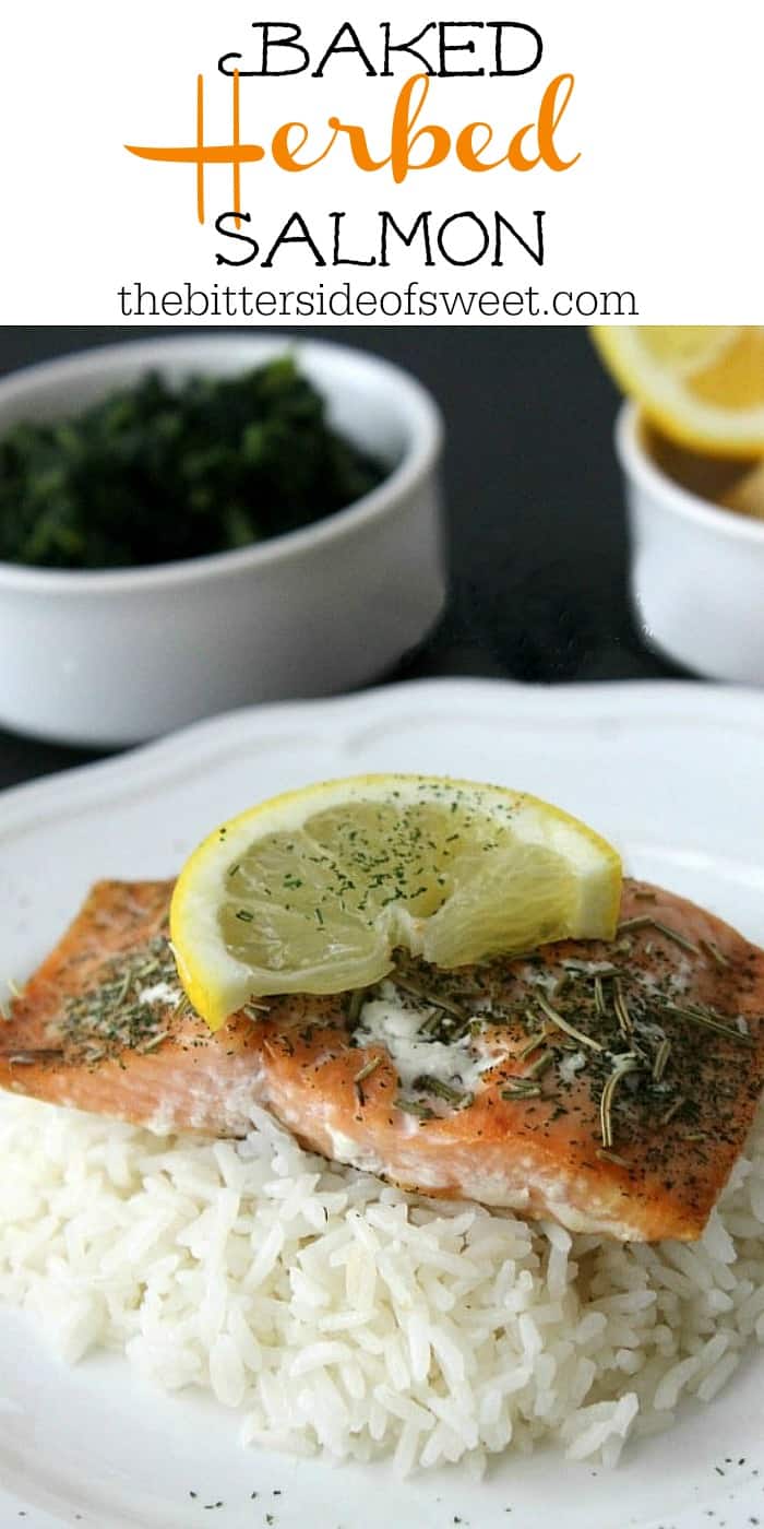 Baked Herbed Salmon perfect for fish Fridays or all year round! Easy salmon topped with a few herbs and baked to make a simple easy dinner. | The Bitter Side of Sweet #salmon #fishfridays #lent #easy
