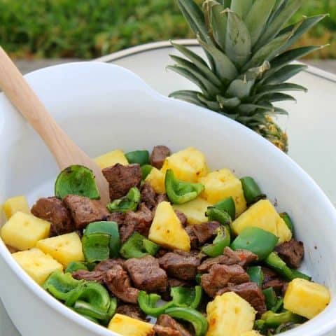 Steak Skewers with Green Peppers and Pineapple