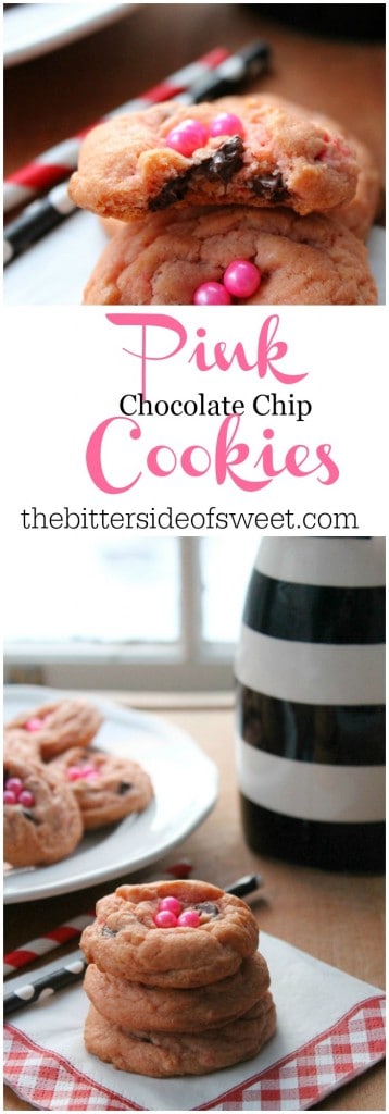 Pink Chocolate Chip Cookies are cute cookie to make with the kids in the kitchen! | The Bitter Side of Sweet