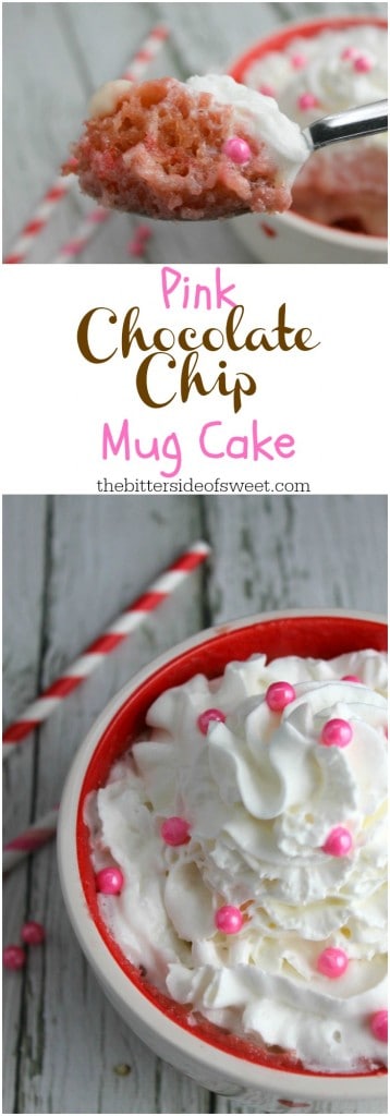 Pink Chocolate Chip Mug Cake - The Bitter Side of Sweet