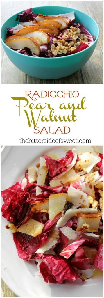 Toss together this Radicchio Pear Walnut Salad topped with a little balsamic vinegar to get an easy 20 minutes dish! Radicchio Pear and Walnut Salad | The Bitter Side of Sweet