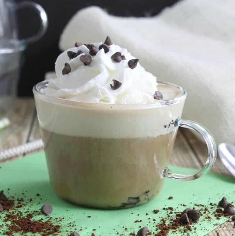 Mint Chocolate Chip Affogato on green background