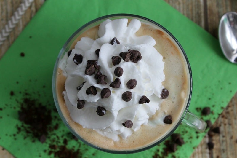 Mint Chocolate Chip Affogato on green background