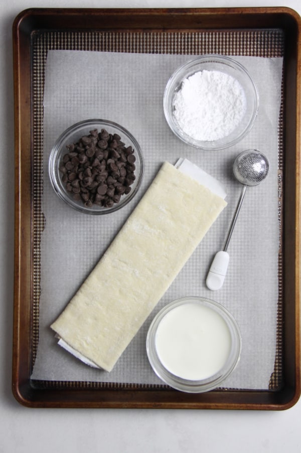 Miguelitos with Chocolate Ingredients on baking sheet