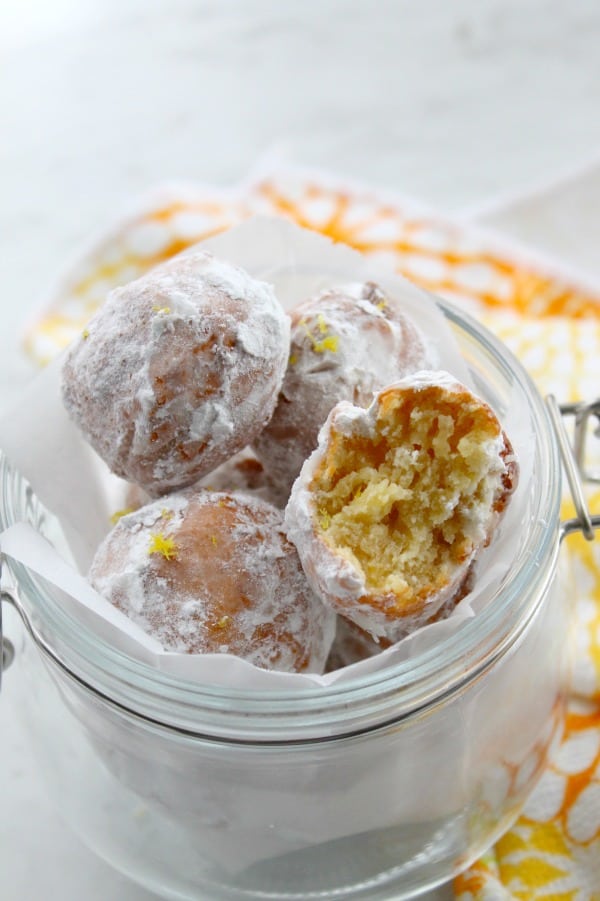 Lemon Donut Holes in glass jar