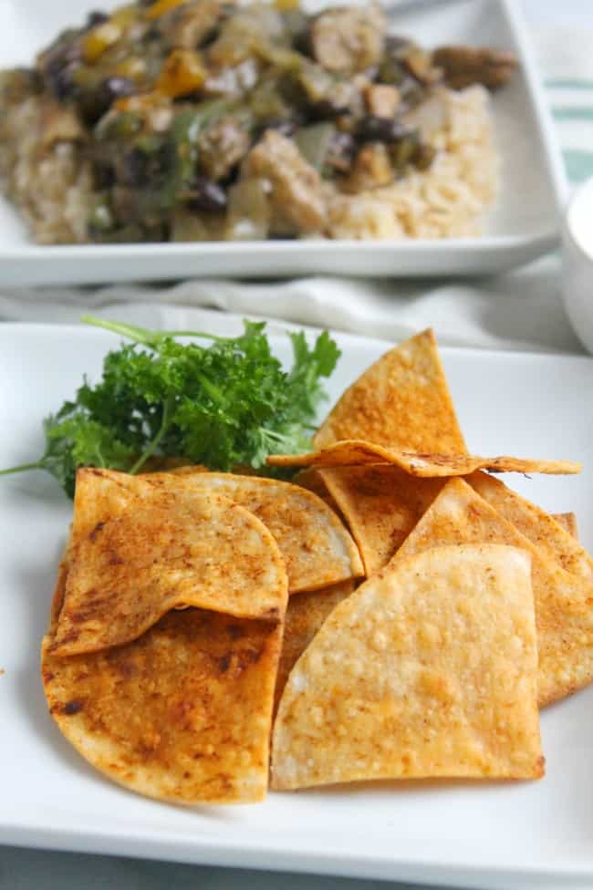 Homemade Chipotle Tortilla Chips + Carnitas Taco Skillet Photo The