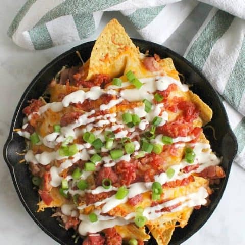 Bacon Ranch Skillet Nachos | The Bitter Side of Sweet #SundaySupper #bacon #appetizer #gameday