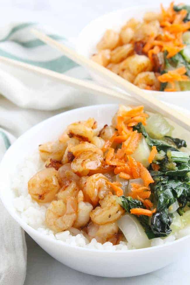 Teriyaki Shrimp Rice Bowl with Bok Choy | The Bitter Side of Sweet #SundaySupper #shrimp #ricebowl