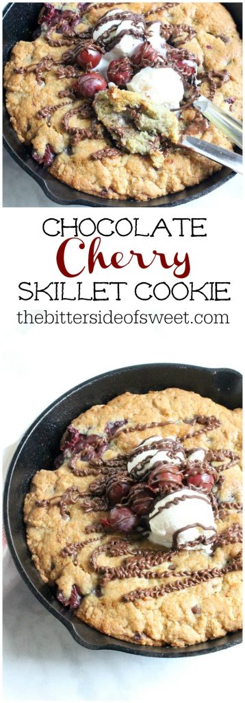 Chocolate Cherry Skillet Cookie in skillet