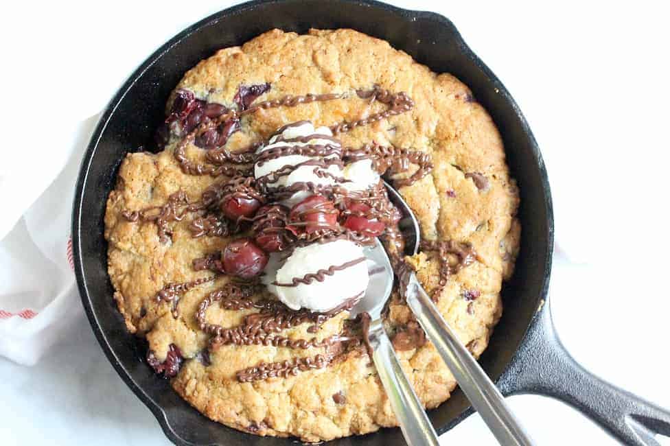 Chocolate Cherry Skillet Cookie #SundaySupper - theBitterSideofSweet