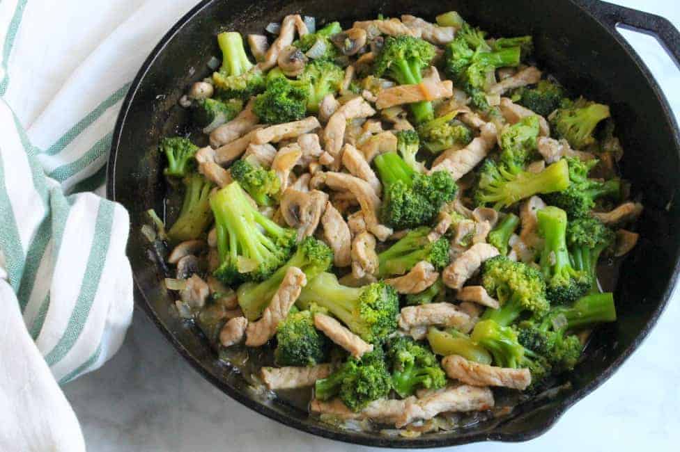 Broccoli Pork Stir Fry in skillet