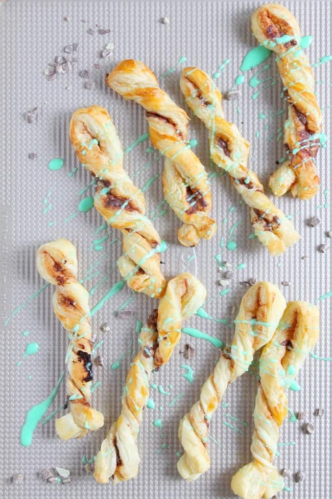 Mint Chocolate Cinnamon Sticks on white plate