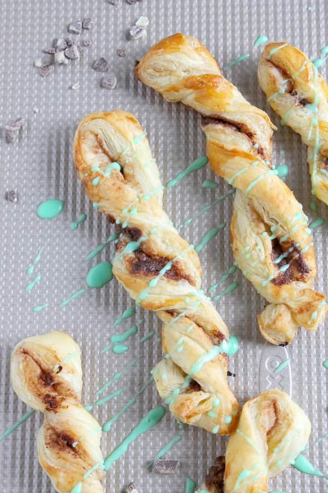 Mint Chocolate Cinnamon Sticks on white plate