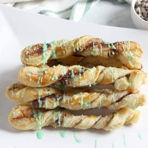 Mint Chocolate Cinnamon Sticks on white plate