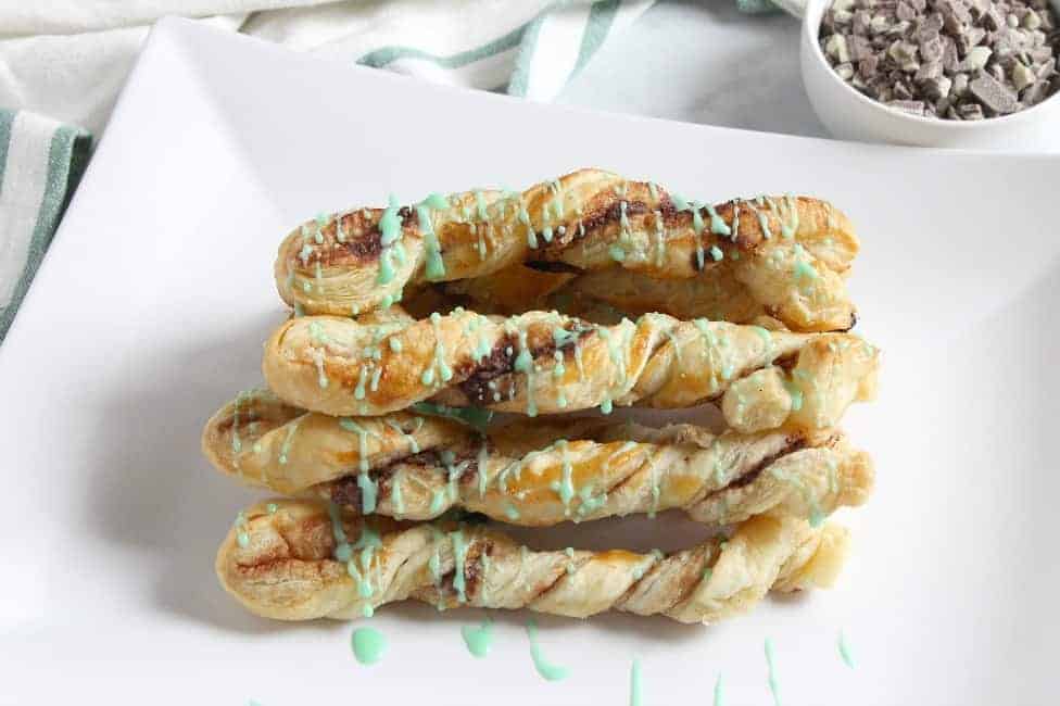 Mint Chocolate Cinnamon Sticks on white plate