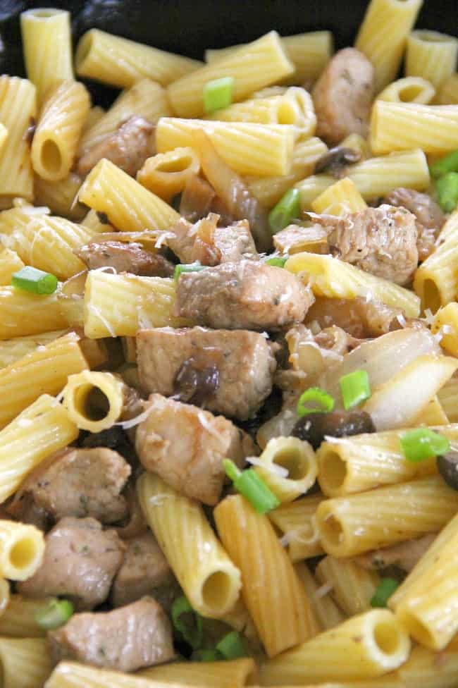 Rigatoni with Pork Onions and Mushrooms