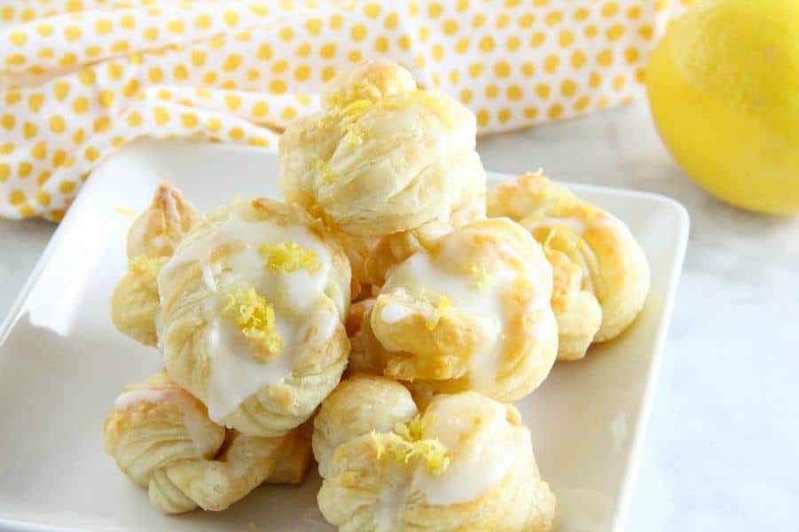 Puff Pastry Lemon Knots on white plate